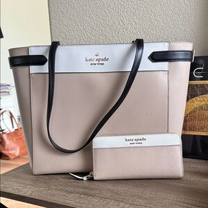 kate spade Cream and Black Tote with Wallet